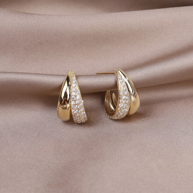 Korea Design Trendy Jewelry Simple Metal Zircon Earrings Elegant Women's Daily Work Accessories