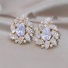 Korea Jewelry 14K Gold Plating  Copper Set Zircon Fan Drop Earrings Elegant Women's Wedding Party Accessories