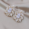 Korea Jewelry 14K Gold Plating  Copper Set Zircon Fan Drop Earrings Elegant Women's Wedding Party Accessories