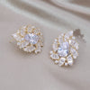 Korea Jewelry 14K Gold Plating  Copper Set Zircon Fan Drop Earrings Elegant Women's Wedding Party Accessories