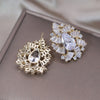 Korea Jewelry 14K Gold Plating  Copper Set Zircon Fan Drop Earrings Elegant Women's Wedding Party Accessories