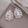 Korea Jewelry 14K Gold Plating  Copper Set Zircon Fan Drop Earrings Elegant Women's Wedding Party Accessories
