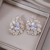Korea Jewelry 14K Gold Plating  Copper Set Zircon Fan Drop Earrings Elegant Women's Wedding Party Accessories