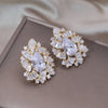 Korea Jewelry 14K Gold Plating  Copper Set Zircon Fan Drop Earrings Elegant Women's Wedding Party Accessories
