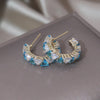 Korea Jewelry 14K Gold Plating  Triangle Colorful Zircon Half Earrings Elegant Women's Daily Work Accessories