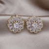 Korea Jewelry 14K Gold plated Copper Set Zircon Water Drop Round Earrings Elegant Women's Prom Party Accessories