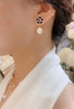 Korea Jewelry 14K Gold plated  Zircon Black Camellia Pearl Pendant Earrings Elegant Women's Daily Accessories