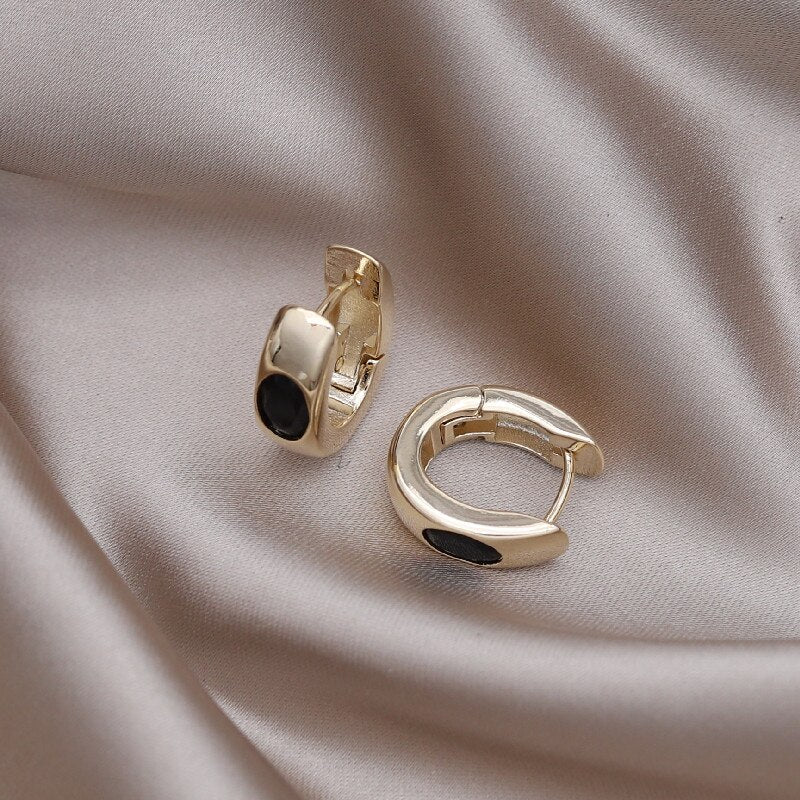 Korea Jewelry 14K Gold plated Simple Geometry Black Zircon Metal Earrings Elegant Women's Daily Work Accessories