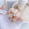 Korea Jewelry 14K Real Gold Plating AAA Zircon Hollow Pearl Flower Earrings Elegant Women's Wedding Party Earrings