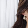 Korea Jewelry 14K Real Gold Plating AAA Zircon Hollow Pearl Flower Earrings Elegant Women's Wedding Party Earrings