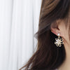 Korea Jewelry 14K Real Gold Plating AAA Zircon Hollow Pearl Flower Earrings Elegant Women's Wedding Party Earrings