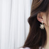 Korea Jewelry 14K Real Gold Plating AAA Zircon Hollow Pearl Flower Earrings Elegant Women's Wedding Party Earrings
