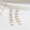 Korea Jewelry 14K Real Gold Plating  Square Zircon Long Pendant Earrings Elegant Women Wedding Party earrings