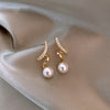 Korea Jewelry Copper Inlaid Zircon Spiral natura Pearl Pendant Earrings Unusual Girl Gift Women's Daily Work earring