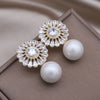 Korea Jewelry Copper Set Zircon 14K Gold plated Round Drop Pearl Pendant Earring Elegant Women's Evening Accessories