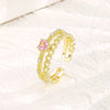 Korea Jewelry Exquisite 18K Real Gold Plated AAA Zircon Ring Elegant Women's Opening Adjustable Wedding Gift