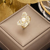 Korea Jewelry Exquisite 18K Real Gold Plated AAA Zircon Ring Elegant Women's Opening Adjustable Wedding Gift