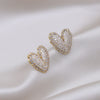 Korea Jewelry Exquisite Luxurious Full Zircon Heart Earrings Sweet and Elegant Women's Evening Party Accessories