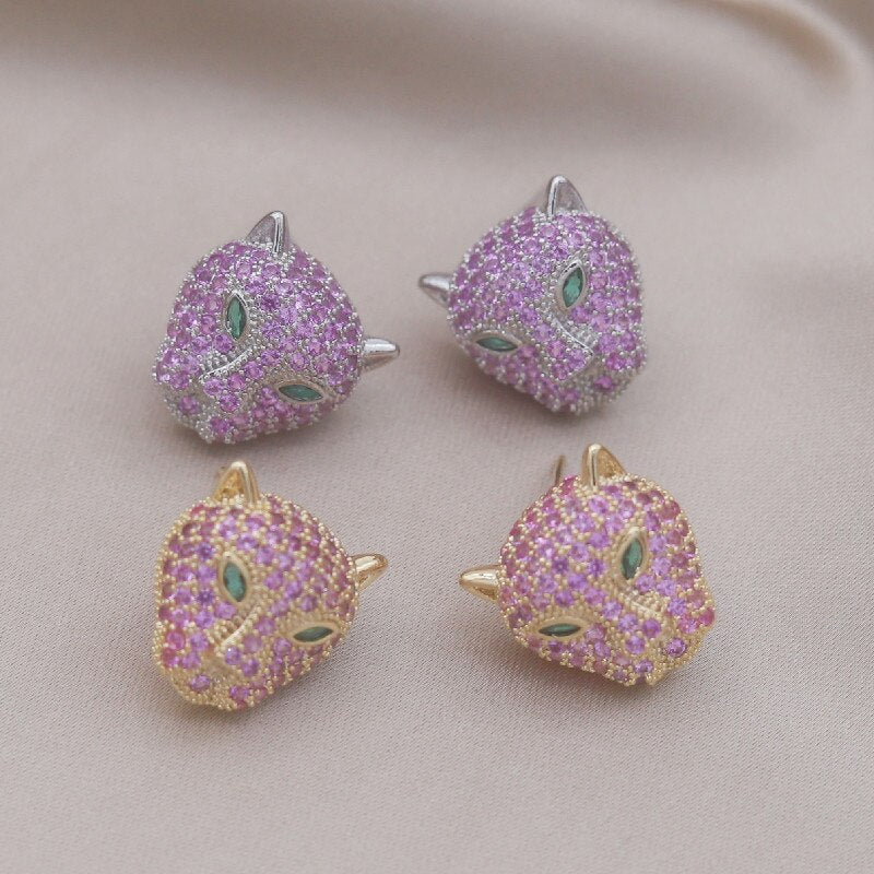 Korea Jewelry  Colored Zircon 14K Gold Electroplated Animal Leopard Earrings Elegant Women's Party Accessories