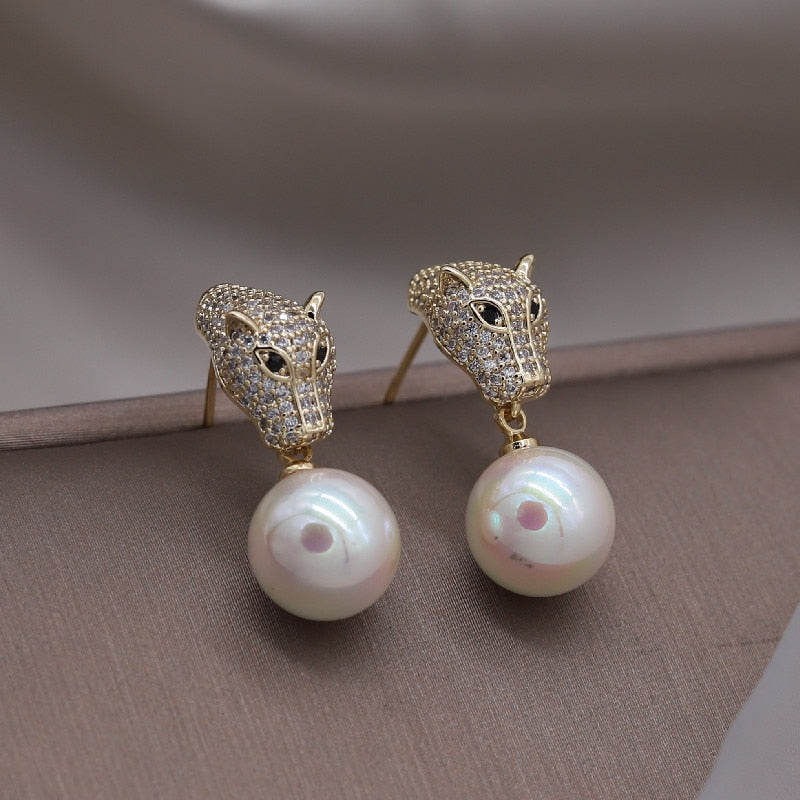 Korea Jewelry  Colored Zircon 14K Gold Electroplated Animal Leopard Earrings Elegant Women's Party Accessories