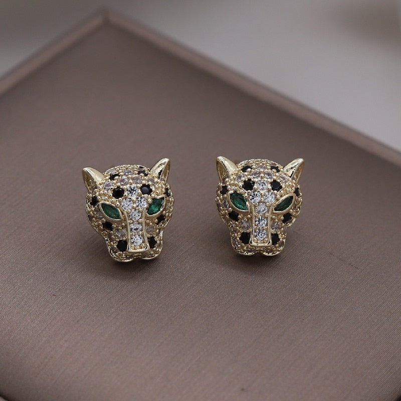 Korea Jewelry  Colored Zircon 14K Gold Electroplated Animal Leopard Earrings Elegant Women's Party Accessories