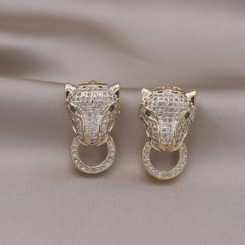 Korea Jewelry  Colored Zircon 14K Gold Electroplated Animal Leopard Earrings Elegant Women's Party Accessories