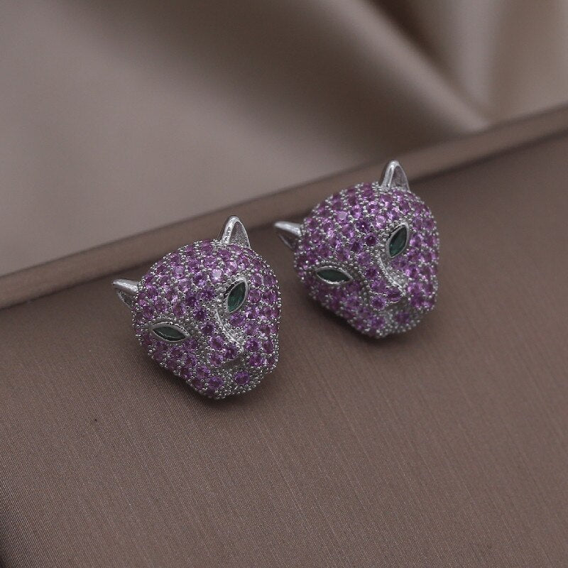 Korea Jewelry  Colored Zircon 14K Gold Electroplated Animal Leopard Earrings Elegant Women's Party Accessories