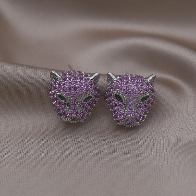 Korea Jewelry  Colored Zircon 14K Gold Electroplated Animal Leopard Earrings Elegant Women's Party Accessories