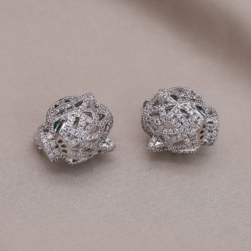 Korea Jewelry  Colored Zircon 14K Gold Electroplated Animal Leopard Earrings Elegant Women's Party Accessories
