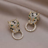 Korea Jewelry  Colored Zircon 14K Gold Electroplated Animal Leopard Earrings Elegant Women's Party Accessories