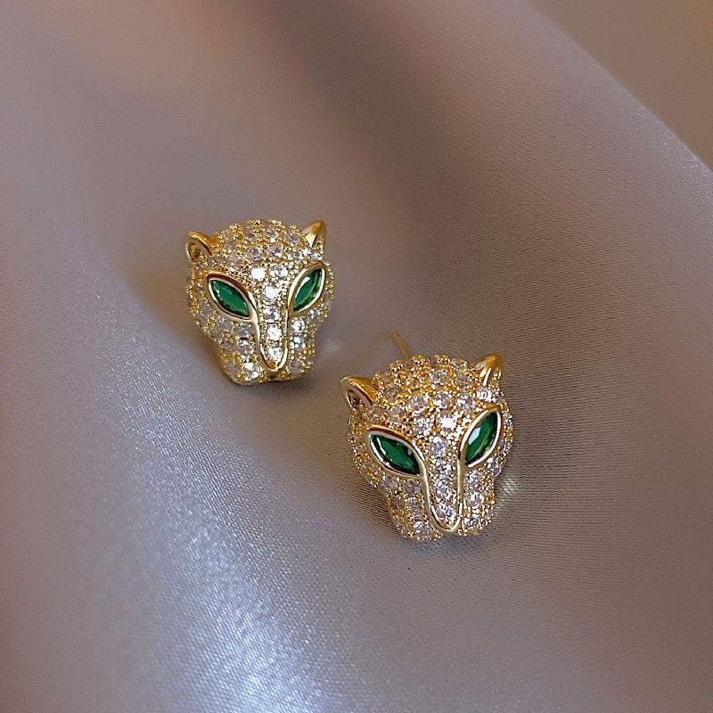 Korea Jewelry  Colored Zircon 14K Gold Electroplated Animal Leopard Earrings Elegant Women's Party Accessories