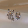 Korea Jewelry  Silver Color Bear Heart Asymmetric Zircon Earrings Elegant Women Wedding Party Accessories