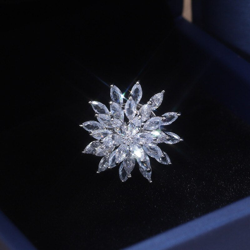 Korea Jewelry  Zircon Three Layers Rotatable Flower Ring Shiny Women Wedding Party Opening Adjustable Ring