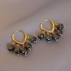 Korea Jewelry Sweet Love Black Round Crystal Tassel Pendant Earrings Simple Elegant Women's Daily Work Accessories