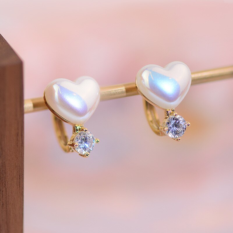 Korea Jewelry Sweet Love Colorful Mermaid Ji Pearl Zircon Earrings Sweet Girl Gifts Women's Daily Work Accessories