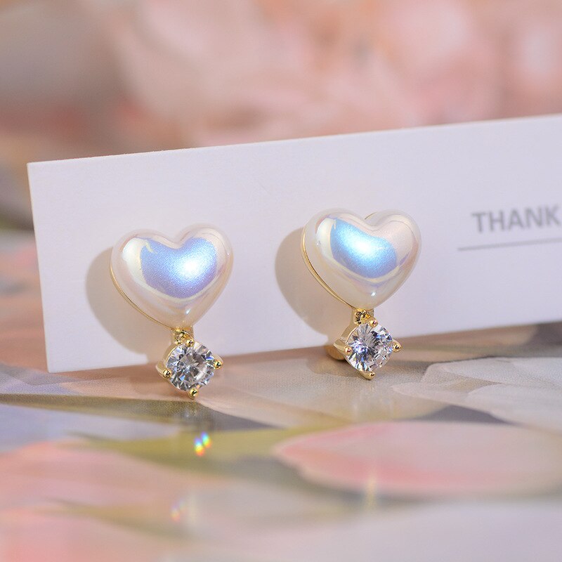 Korea Jewelry Sweet Love Colorful Mermaid Ji Pearl Zircon Earrings Sweet Girl Gifts Women's Daily Work Accessories