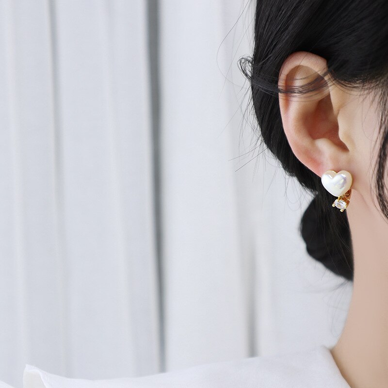 Korea Jewelry Sweet Love Colorful Mermaid Ji Pearl Zircon Earrings Sweet Girl Gifts Women's Daily Work Accessories