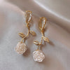 Korea Jewelry White Resin Camellia Pendant Leaf Crystal Earrings Elegant Women Summer Matching Skirt Accessories