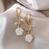 Korea Jewelry White Resin Camellia Pendant Leaf Crystal Earrings Elegant Women Summer Matching Skirt Accessories