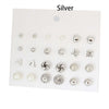 Korea Style 12 Pairs Sets Round Square Ball Alloy Crystal Stud Pearl Earrings For Women Hot-selling Cute Stud Earring