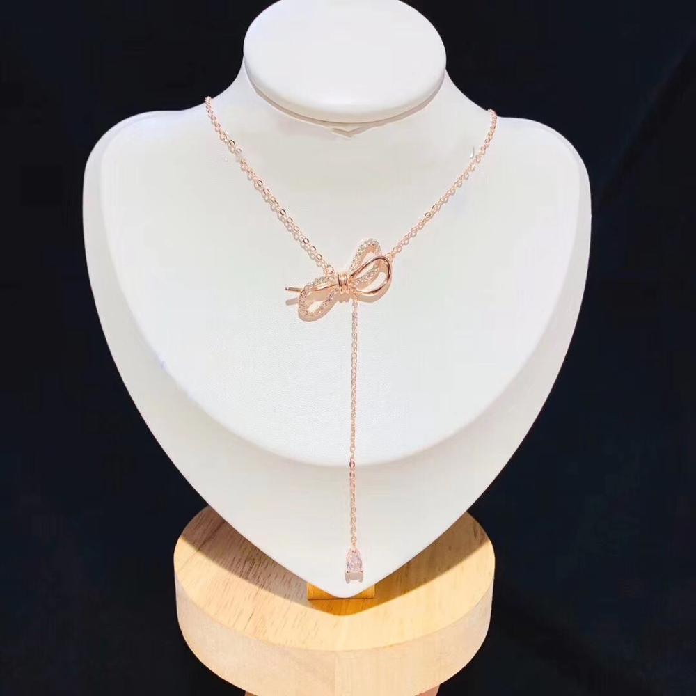 Korea Zircon Bow Necklace for Women Short Sweet Delicate Clavicle Chain Choker Party Trend  Jewelry Girls Gifts