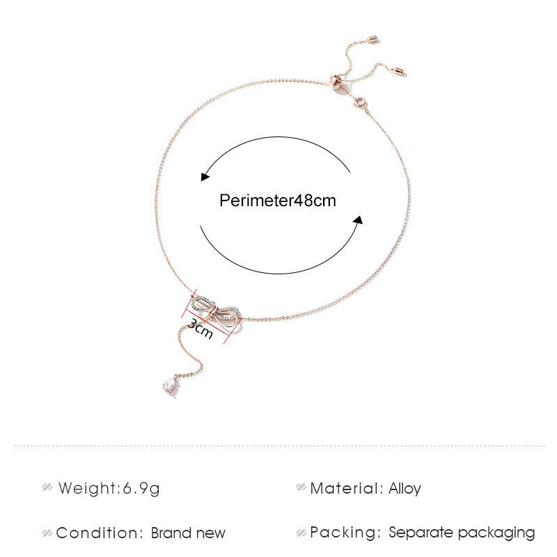Korea Zircon Bow Necklace for Women Short Sweet Delicate Clavicle Chain Choker Party Trend  Jewelry Girls Gifts