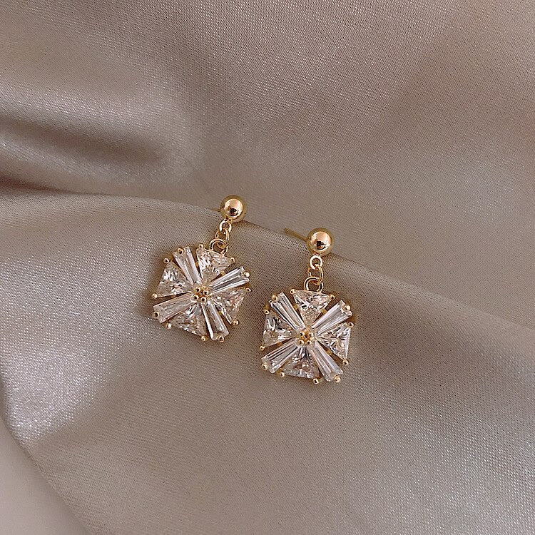 Korea jewelry square zircon earrings  compact elegant crystal earrings for women gift