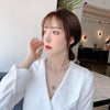 Korea design jewelry natural fresh water pearl necklace green gem pendant stretch adjustable women's Necklace