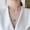 Korea design jewelry natural fresh water pearl necklace green gem pendant stretch adjustable women's Necklace