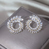 Korea's Design Jewelry 14K Gold Plating  Zircon Leaf Irregular Earrings Elegant Women's Party Accessories