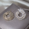 Korea's Design Jewelry 14K Gold Plating  Zircon Leaf Irregular Earrings Elegant Women's Party Accessories