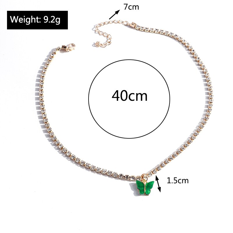 Korean Acrylic Colorful Butterfly Pendants Necklaces for Women Simple Style Crystal Necklace  Jewelry Accessories