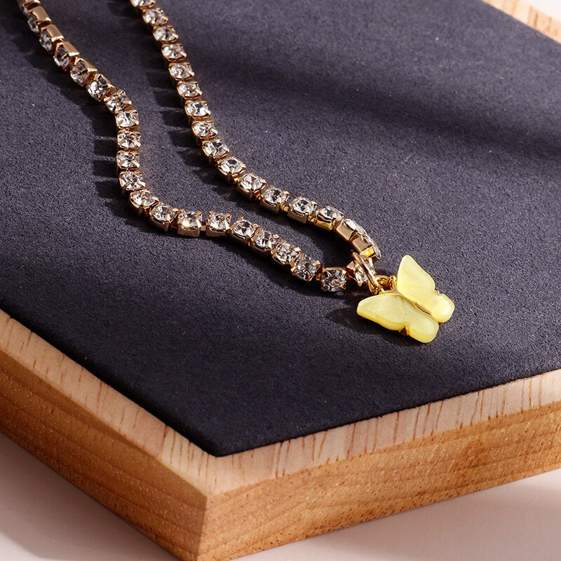 Korean Acrylic Colorful Butterfly Pendants Necklaces for Women Simple Style Crystal Necklace  Jewelry Accessories