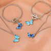 Korean Blue Gradient Butterfly Necklace for Women Girls Silver Color Butterflies Pendant Choker Necklaces Jewelry Gift